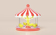 Carousel or merry go round with yellow duck, sunglasses isolated on pink background. 3d render illustration