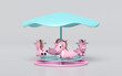Carousel for children with unicorn or horse  isolated on grey background. 3d render illustration