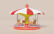 Carousel or merry go round with deer isolated on pink background. 3d render illustration