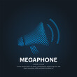 © Designer ASK - simple logo Megaphone Illustration in a linear style. Abstract line art Megaphone Logotype concept icon. Vector logo Megaphone color silhouette on a dark background. EPS 10