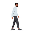 Side View of a Black Man Walking Forward. Flat vector illustration isolated on white background
