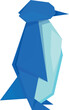 Blue origami penguin oriental art craft paper figure side view isometric vector illustration