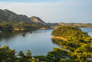 Wall Mural - Scenery of Lake Samilpo in Mount Kumgang tourist region in Kangwondo, north korea