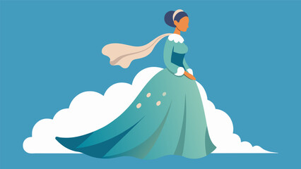 A woman wearing a long flowing dress made of cotton fabric representing the widespread use of this material in the 19th century particularly in the. Vector illustration