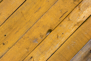 Wall Mural - Background with wooden boards covered with peeling yellow paint.