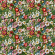 Floral embroidery from knitting wool, yarn, seamless pattern.