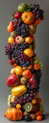 Envision a front-facing composition that harmoniously blends fruits symbolizing earths elemental force Emphasize the natural shapes, colors, and textures to evoke a sense of growth