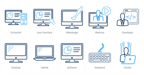 A set of 10 internet computer icons as computer, user interface, web design