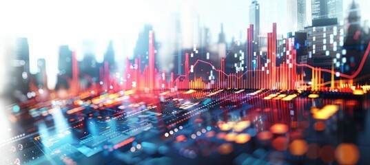Poster - Business chart data on display screen. Finance economy market visualization. Generative AI technology.
