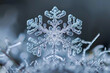 A closeup view of  an unique crystalline structures of individual snowflakes, with their symmetrical patterns and intricate details creating a mesmerizing minimalist composition