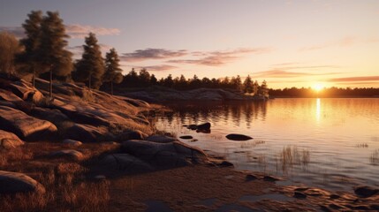 Canvas Print - Sunset at Lake Coast