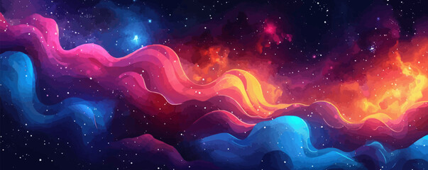 Wall Mural - abstract space journey, with bright stars and galaxies in the background. vector flat minimalistic i