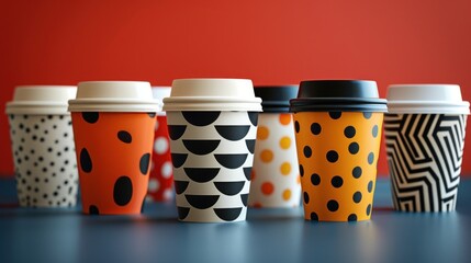 Wall Mural - Bold graphics and striking colors adorn mockup coffee cups, transforming ordinary objects into marketing masterpieces.