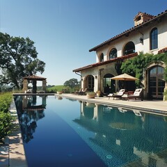 Wall Mural - ALTO DOURO VALLEY, PORTO E NORTE, PORTUGAL- October 9, 2015. Swimming pool surrounded by vineyards in Quinta Nova luxury winery house, one of the most beautiful guesthouses in the valley.