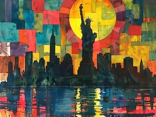 Wall Mural - USA cityscape - watercolor painting