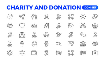 Wall Mural - charity and donation icon set. charity and donation icon set, Help, volunteer, donated assistance, sharing, and solidarity symbol. Solid icons vector collection.