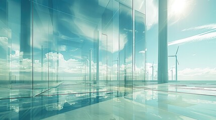 Aufkleber - Technology, urban power grid, wind energy, electrical energy, abstract conceptual graphics, streamline shapes, abstract geometry, modern fashion. Generative AI.