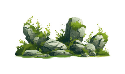 Sticker - rocks with moss isolated vector style with transparent background illustration