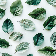 Wall Mural - creative pattern of green leaves on white surface