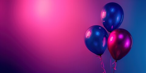 Wall Mural - Three shiny balloons on a vibrant pink and blue gradient background.
