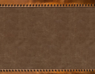 Sticker - Horizontal or vertical leather background of brown colors with decorative braided edging. Decorative backdrop with cowhide texture and braided edge. Copy space for text