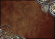 Horizontal banner with metallic vintage details, gears and retro rivets on stucco texture of dark brown color. Mockup template. Copy space for text. Can be used for steampunk and mechanical design