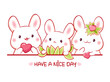 Set of little bunny with pink heart in kawaii style. Easter collection of Cute rabbit. Childish print with tiny baby rabbits for t-shirt print, sticker, greeting card design. Vector illustration EPS10
