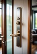 Take a close-up view of a modern door handle within a stylish interior setting