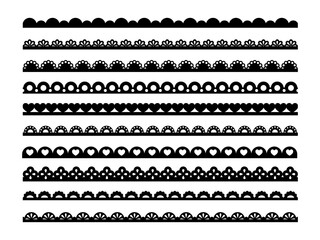 scallop edge lace borders and dividers for frames or frill ribbons, vector fabric ornament. scallop 