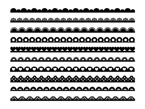 scallop edge lace borders and dividers for frames or frill ribbons, vector fabric ornament. scallop 