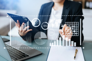 Wall Mural - financial report data of business operations balance sheet and income statement as fintech concept. 