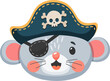 Cartoon mouse animal pirate, filibuster and corsair character, playful skipper and boatswain personage. Isolated vector rodent captain with rosy cheeks wears eye patch and tricorn hat with a skull