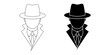 outline silhouette Detective avatar icon set isolated on white background