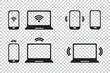 Multimedia Icons Set, Wifi Connetion On Mobile Devices - Vector Illustrations Isolated On Transparent Background