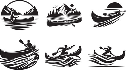 canoe boat silhouette style vector illustration art white background - Generative AI