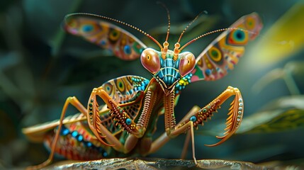 Ornate and Powerful Thai Inspired Praying Mantis in Detailed Digital