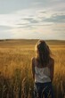 © ManusiaIkan - Step into a moment of solitude as a girl finds solace in an open field, the vast expanse of nature offering a sanctuary, Generative A
