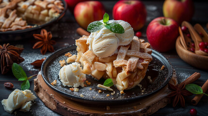 Wall Mural - apple pie with ice cream
