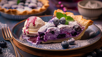 Wall Mural - pie with ice cream and blueberries