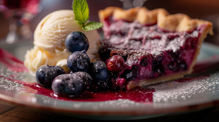 Wall Mural - blueberry pie with ice crem