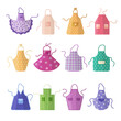 Aprons. Kitchen textile clothes for protection when preparing cooking food recent vector aprons with pockets