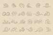 Wave icons. Linear set of abstract liquid waves different shapes recent vector template