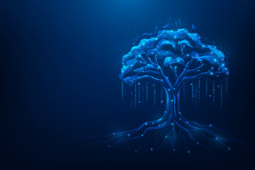 Wall Mural - tree data storage technology on blue dark background. vector illustration fantastic design. database