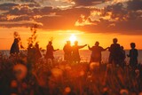 Fototapeta Tulipany - Older Adults Celebrating Friendship During Vibrant Sunset Scenery