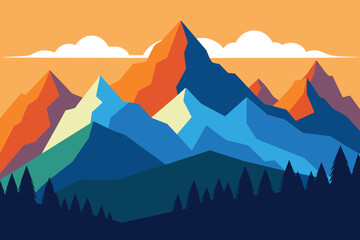 Mountain and hills with coniferous forest landscape vector design