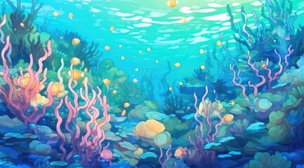 Wall Mural - Vibrant Underwater Coral Reef Scene