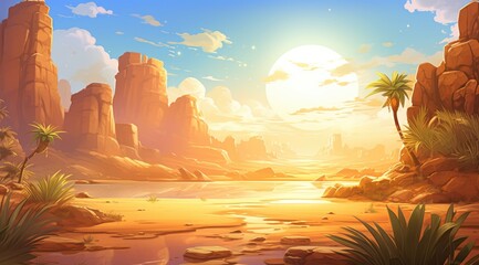 Wall Mural - Golden Sunset Over Desert Oasis