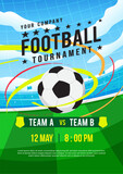 Fototapeta Panele - Football Tournament poster vector design. Soccer ball flying in air.