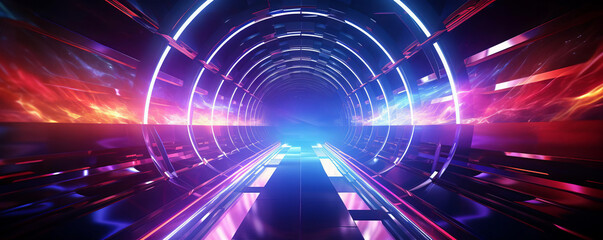 Wall Mural - abstract futuristic background sci-fi tunnel for tech with a vivid neon glow, radiating futuristic e