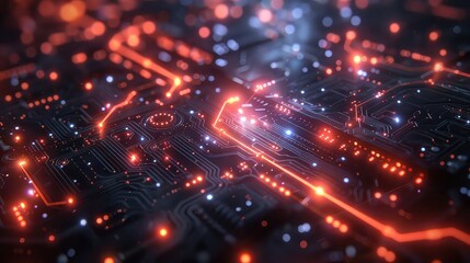 Abstract digital landscape of glowing binary code, tech cybersecurity concept.
